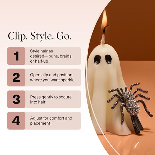 Kitsch Spider Hair Clips for Women - 2 Pcs | Rhinestone Hair Accessories with Strong Grip – Sparkly Barrettes for Styling & Everyday Hairstyles - image 7