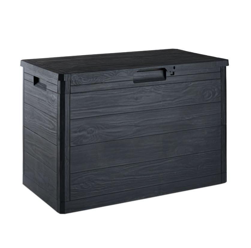 MA MAISON Coffre 160 Litres Boîte de rangement effet bois en résine gris tourterelle Dimensions...