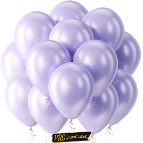 Image of Bezente Pro Duralatex Pearl Lavender Balloons - 100 Pack 12 inch Extra-Thick Pearl Light Pastel Purple Lilac Balloons for Bachelorette Fairy Girl Wedding Engagement Birthday Party Decorations