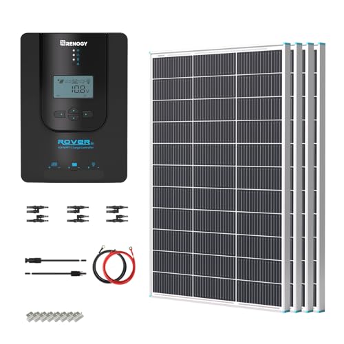 【New Upgrades】 Renogy 400W 12V Solar Panel Starter Kit, 4 * 100 Watt N-Type 16BB Solar Panel, MPPT 40A Charge Controller, Adaptor Kit, Tray Cables, Mounting Z Brackets for RV, Camper, Off-Gr