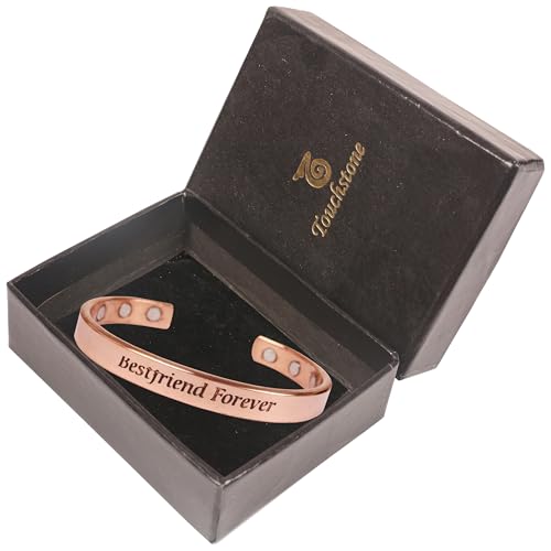 Image of Touchstone Inspirational Copper Engraved Magnetic Bracelets for Women-Personalized Jewelry Gifts for Best Friend /Mom /Daughter /Sister - Adjustable Bracelet in a Gift Box Bestfriend Forever