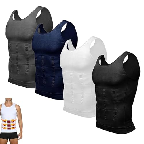 VASA NAMA 4PCS Camiseta de Compresión para Hombre, Fajas Abdominal Reductora Deportivo, Deportivo Postura Moldeadora y Compresión de Abdomen Deportiva, Camiseta Interior...