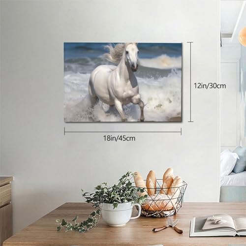 Cheval blanc courant sur la mer impression sur toile encadrée de qualité supérieure - 4