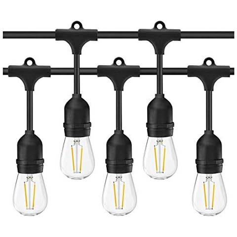 BRTLX LED S14 Outdoor String Lights Mains Powered, 48FT Heavy Duty Commercial Grade IP65 Festoon Lights with 15Pcs 2W LED E27 Bulbs 2700K Warm White Perfect for Party, Backyard, Cafe, Wedding, Patio Cover