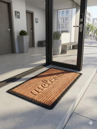 Image of Heavy Duty Front Door Mat 2x3 Feet, Outdoor Indoor Welcome Mat, Non Slip Dirt Trapper Entrance Rug for Entryway, Patio & Porch,Washable Low Profile Welcome Mat (Brown Welcome 2 x 3 Feet)