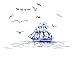 Voilier Seabirds Stickers Muraux Vinyle DIY Bande Dessinée Nuages ​​Soleil Stickers Muraux pour Salon Chambre Décoration