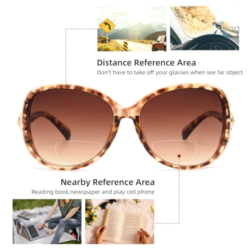 JM Classic Bifocal Reading Sunglasses for Women Vintage Reader Glasses Outdoor Brown(200838) +2.25 - Image 4