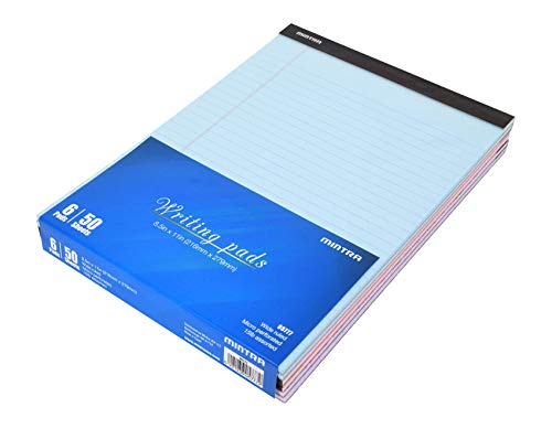 Image of Mintra Office Colorful Legal Pads - Includes 2 Blue, 2 Pink, and, 2 Green Writing Pads, Micro Perforated Lined Sheets, Ideal for Professional & Personal Use, 8.5 inchx11 inch Wide Ruled, 6 pack Basic Pastel