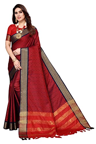 KULIA® Cotton Silk Sari Ethnic Women Dresses Indian Sari Wedding Collection Designer Dress Bridal Sari Silk Sari Women With Unstitched Blouse Ndian Wedding Saree Festival Gift, Maroon, L