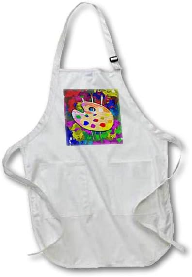 Medium Length Apron with Pouch Pockets 22w x 24l - Colorful artist palette and brushes for favorite painter and artist. Creative Studios  Artist