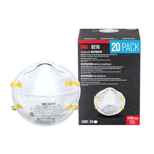 3M N95 Performance Respirator 8210, 20 Pack, Drywall Sanding, NIOSH-APPROVED N95, Advanced Filter Media For Easy Breathing, Cushioning Nose Foam, Adjustable Noseclip, Stretchable Straps (8210D20-DC)
