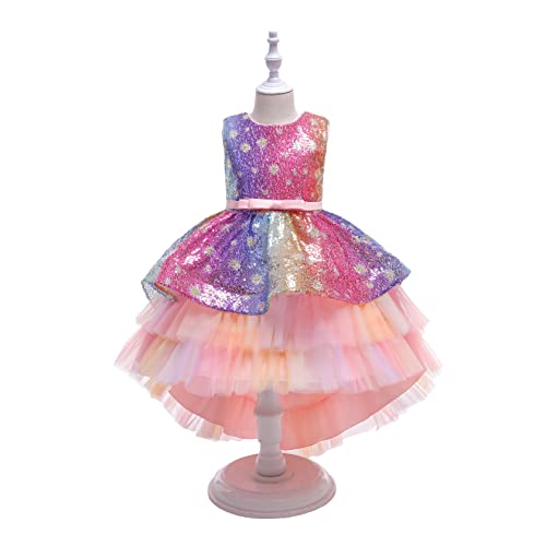 Glamulice Flower Girl Rainbow Tulle Dress High-Low Wedding Party Bridesmaid Birthday Pageant Dresses3