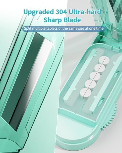 Image of Pill Cutter Splitter for Small and Tiny Pills, Pill Splitter Accurately Cuts Multiple Pills at Once for Large and Small Medicines, Sharp Blade with Safety Guard (Green)