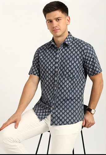 Image of BLOCKS OF INDIA Cotton Hand Block Print Half Sleeves Summer Shirt for Men