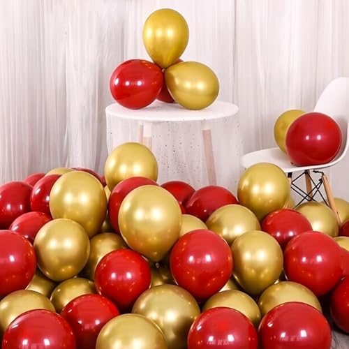 Image of 200 Pcs Red and Gold Balloons 5 Inch Metallic Latex Bulk Small Balloon Arch Garland Kit for Birthday Wedding Bridal Baby Shower Supplies Graduation Party Decorations