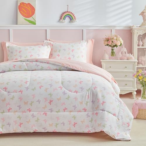 Recopilación de Sábanas para cama infantil . 46 Joyreap 6 piezas Cama en una Bolsa para Niñas, Diseño Rosa de Mariposas, Juego de Sábanas de Microfibra con Edredón Tamaño Twin, Juego de Ropa de Cama Suave y Cómodo para...