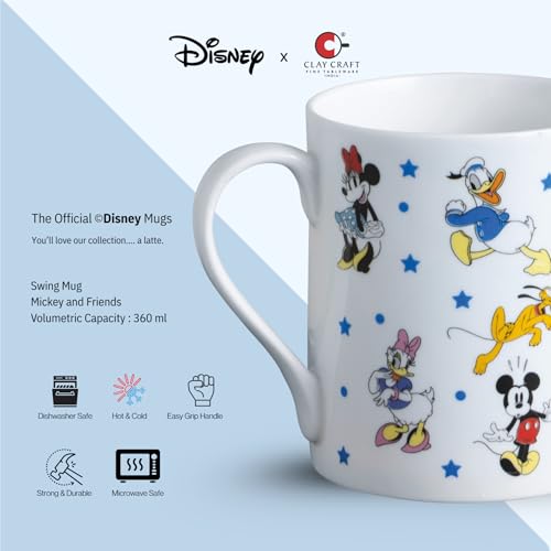 Image of Clay Craft - Official Disney Mugs : Mickey & Friends Print, Fine Ceramic Coffee Mug, 360 Ml |Cartoon Character Gift Mug for Kids & Adults | Microwave & Dishwasher Safe