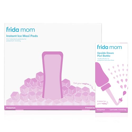 Image of Frida Mom Upside Down Peri Bottle + 2-in-1 Postpartum Absorbent Perineal Ice Maxi Pads | for Postpartum Care, Perineal Recovery and Cleansing After Birth