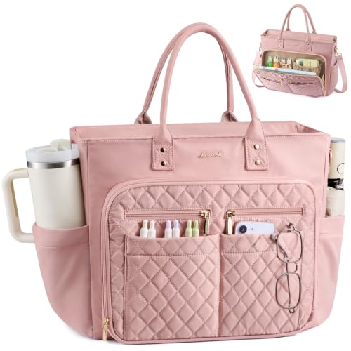 Image of LOVEVOOK Tote Bag for Women, Teacher Nurse Work Laptop Bag, Quilted Bible Computer Shoulder Bag for Business Travel College