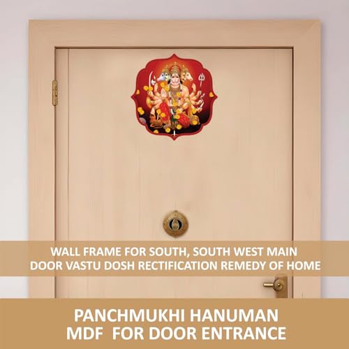 Image of BerryBox Panchmukhi Hanuman MDF Sticker Wall Frame Door Vastu Dosh Rectification Remedy Of Home, Office And Factory MDF Photo Poster with self adhesive tape 4 inch (Style 6)