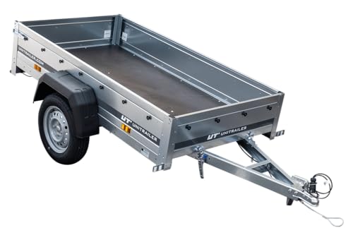 Remorque Voiture 750kg Garden Trailer 200 Kipp, Plancher 200x106 cm, PTAC de 300 kg à 750 kg, Remorque Basculante en Acier Galvanisé, Remorque de Voiture avec Ridelle Arrière Ouvrable – UNITRAILER