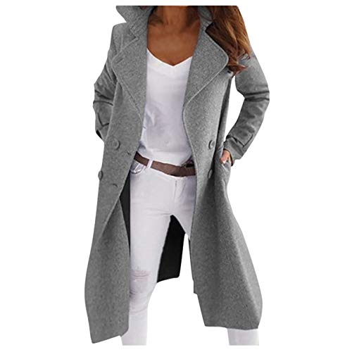 Hemlock Women Double Breasted Wool Coat Lapel Long Trench Jacket Winter Coats Slim Woolen Jacket Long Outwear Dark Gray