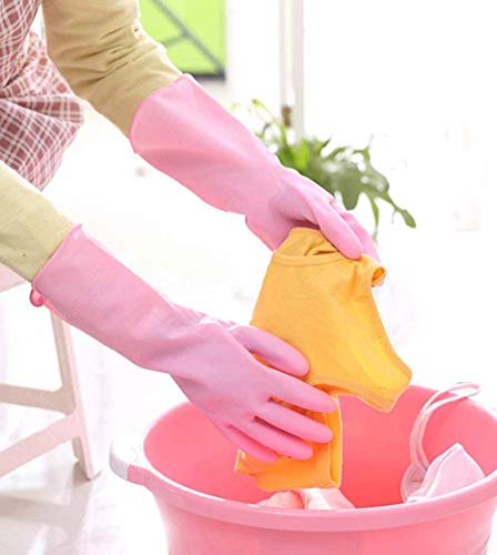 Mulfei Cleaning Gloves-3 Pairs Kitchen Gloves Dishwashing Rubber Gloves Reusable,Latex Free and Fit Your Hands Well-Including Green Pink and Blue,Size Large