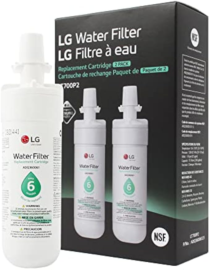 LG LT700P2 6-Month / 200 Gallon Refrigerator Replacement Water Filter, 2 Count (Pack of 1), White