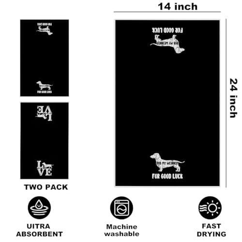 Image of 2 Pcs Funny Dachshund Kitchen Towels 24x14 Inch, Dachshund Gifts Reusable Dish Towels for Kitchen Decor, Waffle Weave Absorbent Tea Towel, Cute Weiner Dog Gifts for Women Mom Friend (Black)