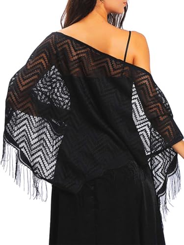 Urieo Women's Shawls and Wraps for Evening Dresses Triangle Lace Pashmina Scarf with Tassels Wedding Party Soft Large Shawl