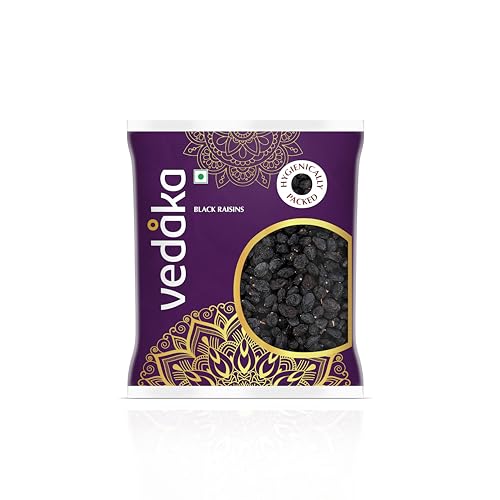 Image of Amazon Brand - Vedaka Black Raisins (Seedless) | 500 g | Kali Kishmish, Kali Draksh, Dry Fruits | Sweet Fruity Taste and Soft Chewy Texture | Antioxidant-Rich | Low-Fat Snack | Immunity Booster