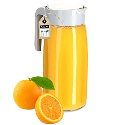 KADAX Jarra universal de 11,2 x 14 x 24 cm, jarra de cristal resistente con tapa, jarra de agua con mango cómodo, jarra de cristal para bebidas frías (1,45 L), color gris