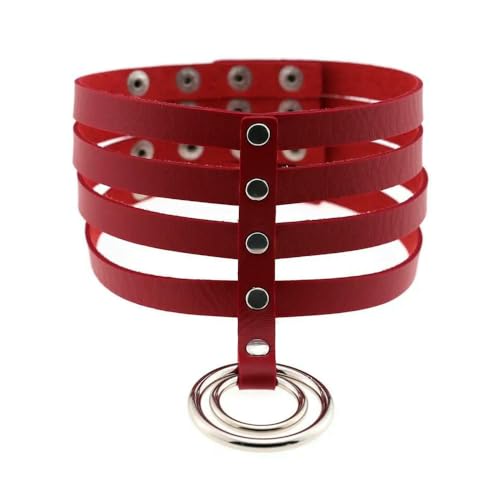 LNKUGN Collier Ras du Cou Punk Rouge en Cuir PU, Sangle de Cou à Pointes Sexy, Collier de clavicule pour Hommes, Colliers Halloween pour Femmes Y2K, Bijoux Cadeau