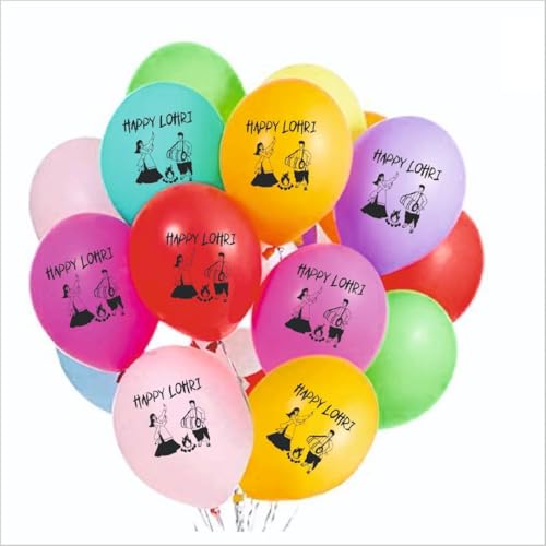 Image of HK balloons 30Pcs Lohri Decorations Printed Balloons For Lohri Festival Multicolor Balloons to Celebrate Hindu Punjabi Occasion Function For Offices Home Lohri Decorations Items. Rubber