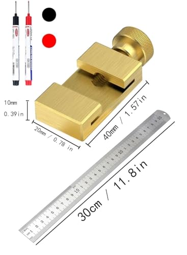 Messing stahl lineal Mit Metallanschlag,Metalllineal,Linealanschlag Streichmass,Anreißlineal Edelstahl,linealanschlag Anreisswerkzeug,Kombinationswinkel Zimmermannswinkel (Brass)