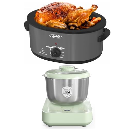Image of Sunvivi 8-Quart Slow Cooker with Self-Basting Lid And Electric Dough Maker with Weighing Function,Electric Turkey Roaster Oven with Removable Pan and Rack.