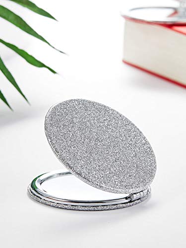 OMIRO Compact Mirror, Round PU 1X/3X Magnification, Ultra-Portable for Purses and Travel,Silver