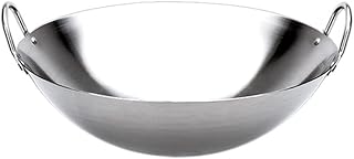 GXDHOME Bardzo grube podwójne ucho Wok ze stali nierdzewnej dwustronne matowe 34-70 cm pogrubione okrągłe dno niemagnetyczne bezdymne garnek odpowiedni do stołówek, restauracji, sklepów z przekąskami, kuchni itp