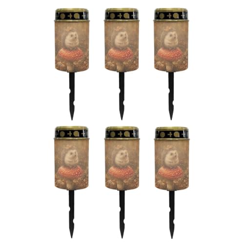 Image of Poceacles Solar Pathway Lights Outdoor Grave Solar Lights Outside Waterproof Cemetery Flameless Candles Outdoor Grave Candle Markers Eternal Decor, Hedgehog Mushroom Forest Print, Set of 6