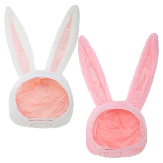 Syhood 2 Pieces Plush Bunny Ears Hats Rabbit Costume Hood Fun Warm Hats for Women Men Christmas Easter Party Decoration (White, Pink)