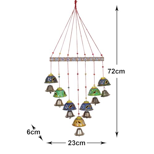 Image of Bindian Handcrafted Rajasthani Wind Chime with Bells, Multicolour, 72x23 cm, Traditional Wall Hanging for Home, Garden & Balcony (Bell Wind Chime-2)
