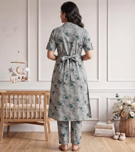 Image of DUMMY SHAPE Feeding Dresses for Women Full Set | Cotton Blend Maternity Kurta Pant Suit with Dual Nursing Zippers, Side Pocket to Pre & Post Pregnancy | Mom to Be Gifts