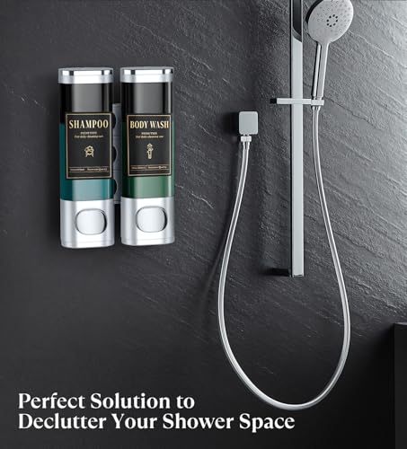 Image of Luxspire Shampoo and Conditioner Dispenser, Shower Soap Dispenser 2-Chamber | Lockable Large Capacity 600ml No-Drill Wall-Mounted Shampoo and Body Wash Dispenser for Bathroom Hotel Kitchen Airbnb