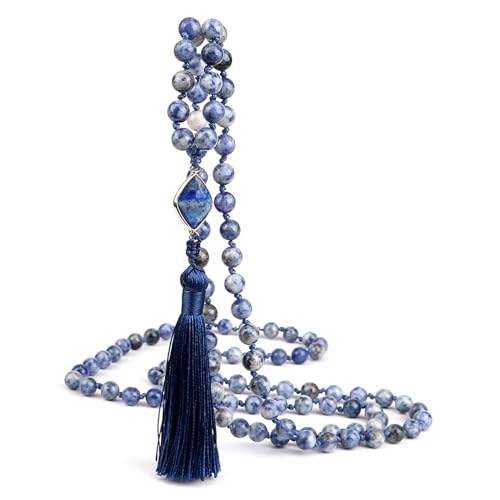 Collier à pampilles extensible en pierre blanche et bleue pour femme et homme