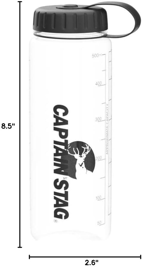 Captain Stag UE-3379 Water Bottle, Sports Bottle, 16.9 fl oz (500 ml), Direct Drinking, Rice Marking, 3.3 Cups, Black