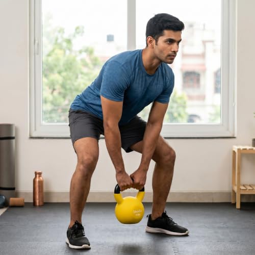 Image of DAARA Half Coating Neoprene Kettlebell, 6kg Yellow Cast Iron Kettle Bell with Non-Slip Grip Handle for Strength Training, Home Gym Workout Equipment for Men & Women (Proudly Made in India)