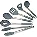 Price comparison product image Lantana Premium Silicone Kitchen Utensils Set for Cooking (6 Pieces) - Sleek Grey and Brushed Stainless Steel - Includes Non-Stick Tongs, Serving & Slotted Spoon, Turner, Ladle, Potato Masher