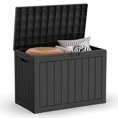MAIUSCOLI 44 Gallon Outdoor Deck Box, Lockable Waterproof Outdoor Storage Boxes For Garden Tools,Indoor Cushions,Accessories Outside Storage Resin Weatherproof Container(Black)