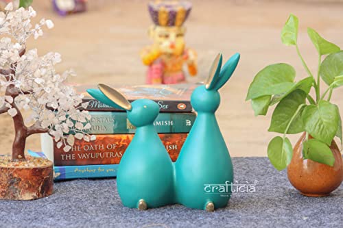 Image of Resin Rabbit Pair Standing Bunny Showpiece for Home Office Decor Feng Shui Item for Good Luck (8 Inch)