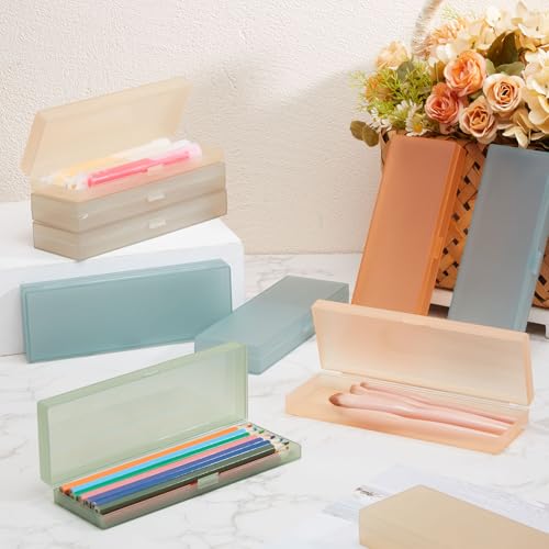 Image of Fainne 24 Pcs Plastic Pencil Case Bulk Pencil Boxes Plastic Stationery Case Frosted Pen Box Pen Holder with Hinged Lid Snap Closure for Office(Single Layer,Morandi Colors,7.09 x 2.36 x 0.98 Inch)